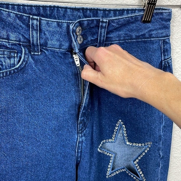 As You Rigid Denim High Rise Straight Leg Mom Jeans Crystal Star Cut Out Sz 28 - Picture 4 of 11